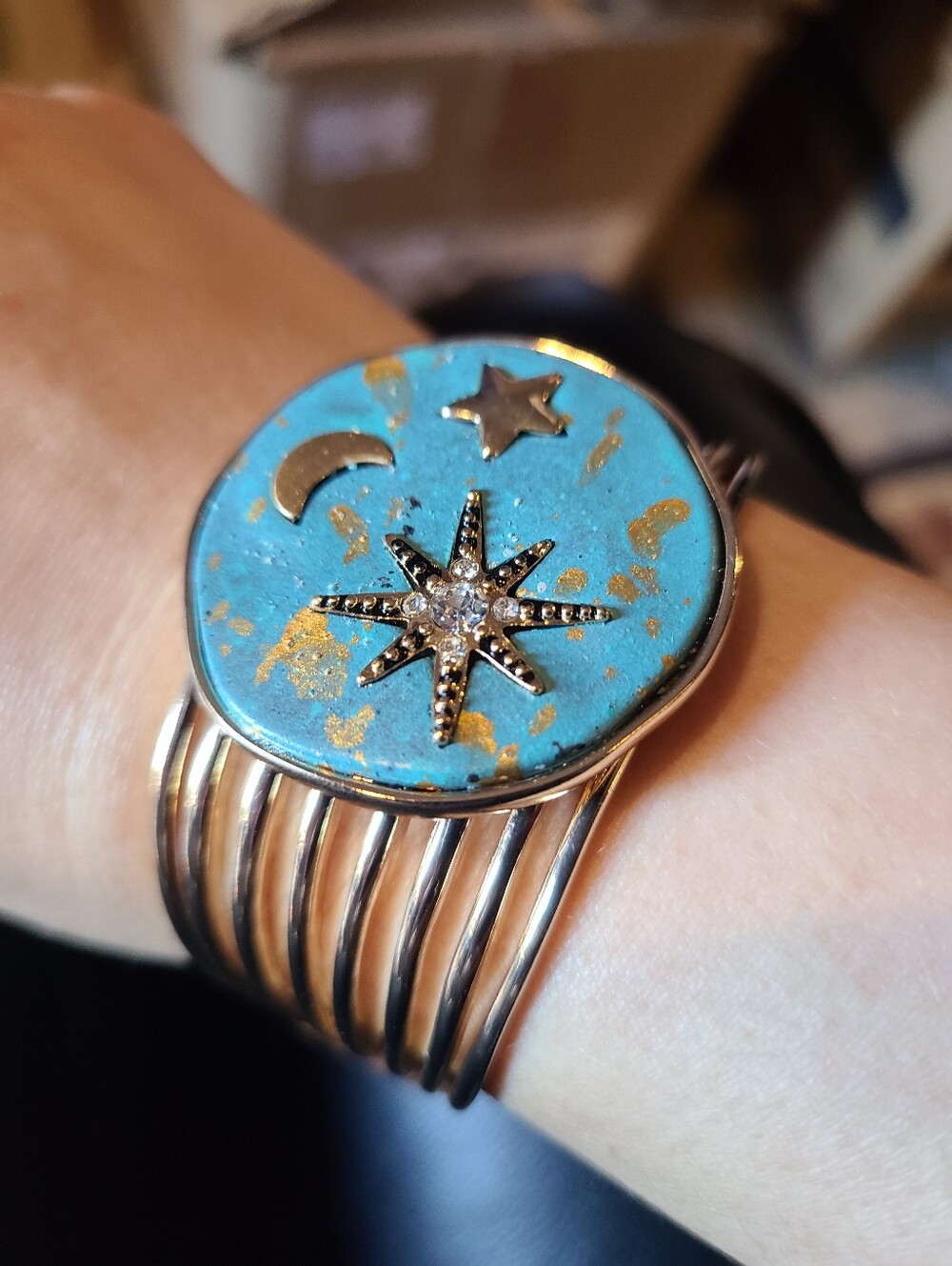 Turquoise Cuff Bracelet with Starburst Accent